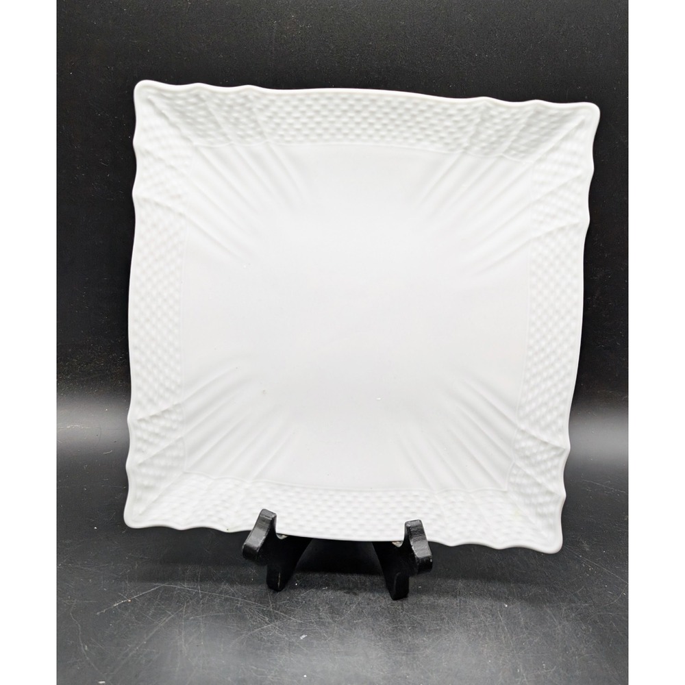 Richard Ginori Vecchio Ginori White Square Dinner Plate Scalloped Basketweave